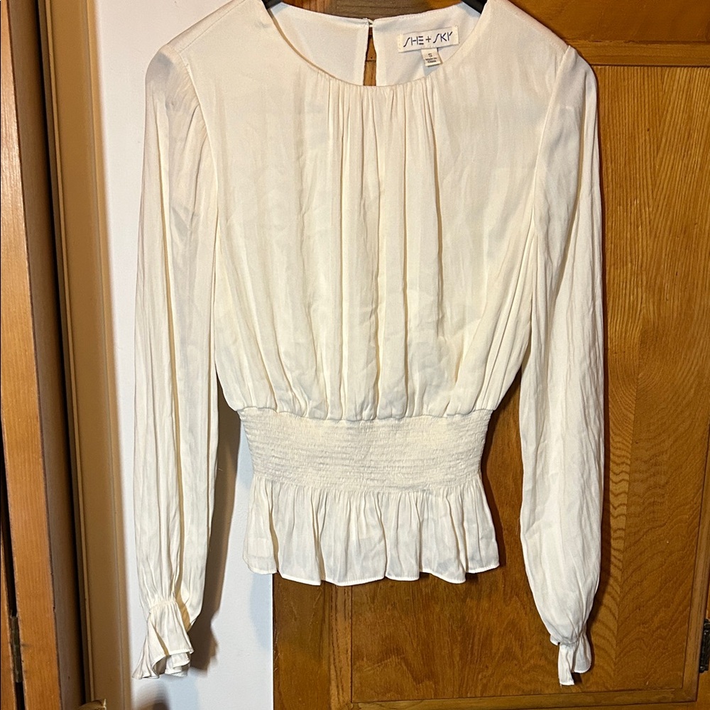 She + Sky Cream Long Sleeve Blouse